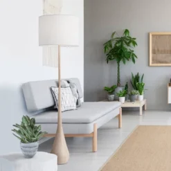 65" Kanana Faux Wood Floor Lamp With White Cotton Shade - Globe Electric -Adesso Shop GUEST a7bbc05b 23ec 44e5 89cc 74b851eaebf7