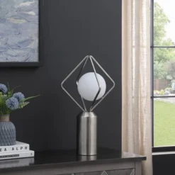 19.5" Ernst Modern Monoclinic Pendeloque Metal Table Lamp Silver - Ore International -Adesso Shop GUEST a7d85b00 989a 4622 91da 5378fc60a5f0