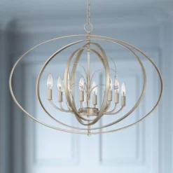 Possini Euro Design Tiller Champagne Satin Silver Pendant Chandelier 31 1/2" Wide Modern Open Orb Frame 8-Light Fixture For Dining Room Kitchen Island