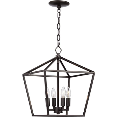 Franklin Iron Works Queluz Bronze Pendant Chandelier 13" Wide Industrial Rustic Geometric Cage 4-Light Fixture For Dining Room House Kitchen Island 5 Franklin Iron Works Queluz Bronze Pendant Chandelier 13" Wide Industrial Rustic Geometric Cage 4-Light Fixture For Dining Room House Kitchen Island - Image 5
