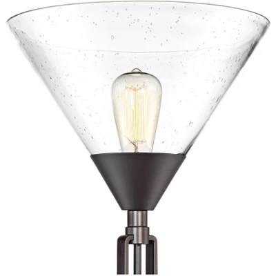 Franklin Iron Works Warwick Industrial Torchiere Floor Lamp With Side Lights 71 1/2" Tall Tiger Bronze LED Clear Seedy Glass For Living Room Reading 2 Franklin Iron Works Warwick Industrial Torchiere Floor Lamp With Side Lights 71 1/2" Tall Tiger Bronze LED Clear Seedy Glass For Living Room Reading - Image 2