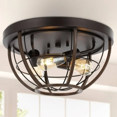 15.75" 3-Light Lyla Rustic Farmhouse Iron LED Flush Mount Wood Finished/Oil Rubbed Bronze - JONATHAN Y 3 15.75" 3-Light Lyla Rustic Farmhouse Iron LED Flush Mount Wood Finished/Oil Rubbed Bronze - JONATHAN Y - Image 3