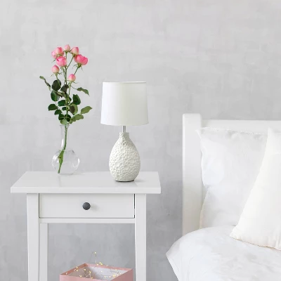 14.17" Traditional Ceramic Texture Thumbprint Tear Drop Table Desk Lamp With Tapered White Shade White - Creekwood Home 6 14.17" Traditional Ceramic Texture Thumbprint Tear Drop Table Desk Lamp With Tapered White Shade White - Creekwood Home - Image 6