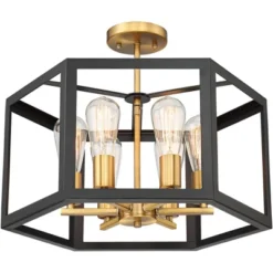 Possini Euro Design Beni Industrial Modern Farmhouse Ceiling Light Semi Flush Mount Fixture 20" Wide Antique Bronze Gold 6-Light For Bedroom Kitchen -Adesso Shop GUEST acbcec3f 223c 45c8 ab74 7a04e1f4e078