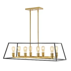 35" 8-Light Liane Farmhouse Industrial Iron Linear LED Pendant Black/Brass Gold - JONATHAN Y -Adesso Shop GUEST ad107930 5701 4eeb a716 c41d606d2ecf