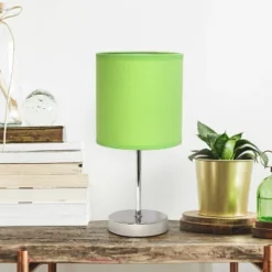 11.81" Traditional Petite Metal Stick Bedside Table Desk Lamp In Chrome With Fabric Shade Green - Creekwood Home -Adesso Shop GUEST aef269ed b233 4ca6 9ec3 1f83f24c7200