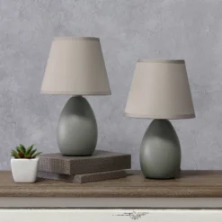9.45" 2pk Petite Ceramic Oblong Bedside Table Desk Lamps With Matching Tapered Drum Shade Gray - Creekwood Home -Adesso Shop GUEST af743401 5ed3 4881 b580 a45341e6e006