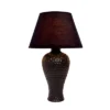 20.08" Traditional Ceramic Texture Imprint Winding Table Desk Lamp With Matching Fabric Shade Black - Creekwood Home