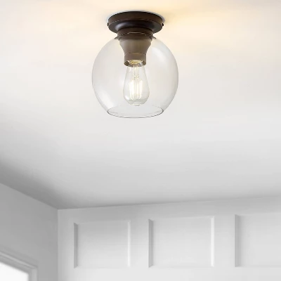 7.75" Metal/Glass Atlas Flush Mount (Includes Energy Efficient Light Bulb) - JONATHAN Y 1 7.75" Metal/Glass Atlas Flush Mount (Includes Energy Efficient Light Bulb) - JONATHAN Y