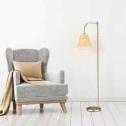 66" Lucia Brass Metal And Rattan Coastal Floor Lamp - River Of Goods -Adesso Shop GUEST b0b99890 524c 44c5 855a 47a02bb08591