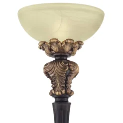 Barnes And Ivy Traditional Torchiere Floor Lamp 75" Tall Carved Wood Amber Glass Shade Foot Dimmer For Living Room Bedroom Office House -Adesso Shop GUEST b0c8cedf 1ade 4a1a b761 ed84950cd317