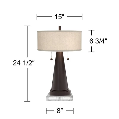 Franklin Iron Works Craig Rustic Farmhouse Table Lamps Set Of 2 With Square Risers 24 1/2" High Bronze With USB Charging Port Natural Shade For Desk 6 Franklin Iron Works Craig Rustic Farmhouse Table Lamps Set Of 2 With Square Risers 24 1/2" High Bronze With USB Charging Port Natural Shade For Desk - Image 6