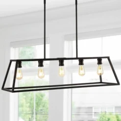 26.75" 5-Light LED Adjustable Iron Floyd Farmhouse Pendant Oil Rubbed Bronze - JONATHAN Y -Adesso Shop GUEST b15ac43a bec4 438e 9cc2 bed080f650ae