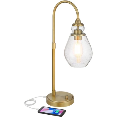 Possini Euro Design Possini Euro Vaile Desk Lamp With Dual USB Ports Warm Gold With Glass Shade 2 Possini Euro Design Possini Euro Vaile Desk Lamp With Dual USB Ports Warm Gold With Glass Shade - Image 2