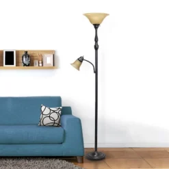 2 Light Restoration Mother Daughter Floor Lamp With Amber Marble Glass Shade Brown - Elegant Designs -Adesso Shop GUEST b3a48a06 da70 4fb5 8839 6498b388fc6f