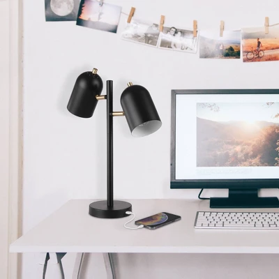 18" 2-Light Carter Table Lamp Matte Brass/Black - Globe Electric 1 18" 2-Light Carter Table Lamp Matte Brass/Black - Globe Electric