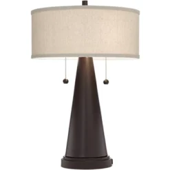 Franklin Iron Works Craig Rustic Farmhouse Table Lamps Set Of 2 With Round Risers 24 1/2" High Bronze With USB Charging Port Natural Shade For Desk -Adesso Shop GUEST b4db524b 1cf7 4651 9690 a163202b6e66 1