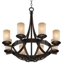 Franklin Iron Works Sperry Bronze Chandelier 28" Wide Rustic Farmhouse Cylinder Scavo Glass Shade 8-Light Fixture For Dining Room House Kitchen Island -Adesso Shop GUEST b558602f 4e5b 49eb 95b3 0e0bd0ad15df