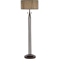 Franklin Iron Works Marlowe Rustic Farmhouse Floor Lamp 60 1/2" Tall Bronze Metal Oster Woven Burlap Fabric Inner Drum Shade For Living Room Bedroom -Adesso Shop GUEST b5ca1cfe cde8 4cd2 a40d c58e4880bebf