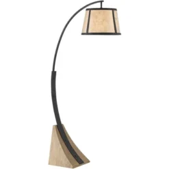 Franklin Iron Works Oak River Rustic Mission Arc Floor Lamp 66 1/2" Tall Dark Gray Wood Blond Mica Drum Shade For Living Room Reading Bedroom Office -Adesso Shop GUEST b6034109 19c4 4385 a4f6 2403b7179fc9