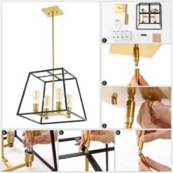 15" 4-Light Lloyd Farmhouse Industrial Iron LED Pendant Black/Brass Gold - JONATHAN Y -Adesso Shop GUEST b60c362e 2049 482b 937b 3c9a9b166b45