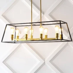 35" 8-Light Liane Farmhouse Industrial Iron Linear LED Pendant Black/Brass Gold - JONATHAN Y -Adesso Shop GUEST b614473c 2663 4e23 a8e5 3dc8dbfe6390