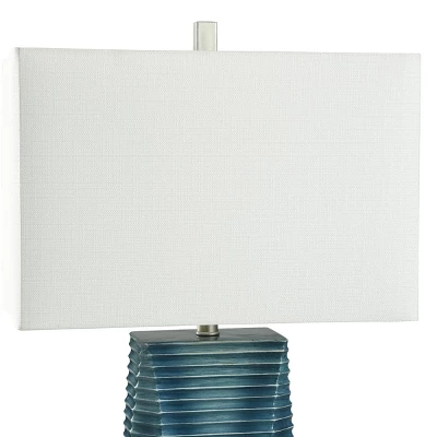 Vertical Lined Moulded Table Lamp With Steel Base Blue - StyleCraft 3 Vertical Lined Moulded Table Lamp With Steel Base Blue - StyleCraft - Image 3