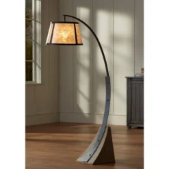 Franklin Iron Works Oak River Rustic Mission Arc Floor Lamp 66 1/2" Tall Dark Gray Wood Blond Mica Drum Shade For Living Room Reading Bedroom Office -Adesso Shop GUEST b6f751c3 eae8 4619 87d4 9badfad4d896