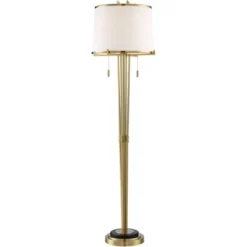 Possini Euro Design Palisade Modern Floor Lamp 64" Tall Satin Brass Metal Trimmed Fabric Tapered Drum Shade For Living Room Bedroom Office House Home -Adesso Shop GUEST b7875c97 4595 491e 8777 09fa9f6866b1
