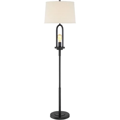360 Lighting Marcel Rustic Farmhouse Floor Lamp 64" Tall Black Metal With LED Nightlight Natural Linen Drum Shade For Living Room Bedroom Office House 5 360 Lighting Marcel Rustic Farmhouse Floor Lamp 64" Tall Black Metal With LED Nightlight Natural Linen Drum Shade For Living Room Bedroom Office House - Image 5