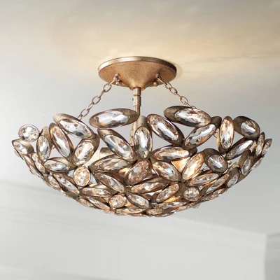 Franklin Iron Works Viera Rustic Ceiling Light Semi Flush Mount Fixture 20" Wide Bronze 3-Light Clear Cut Crystal Mosaic Bowl For Bedroom Living Room 1 Franklin Iron Works Viera Rustic Ceiling Light Semi Flush Mount Fixture 20" Wide Bronze 3-Light Clear Cut Crystal Mosaic Bowl For Bedroom Living Room