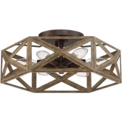 Possini Euro Design Moorcroft Modern Farmhouse Ceiling Light Semi Flush Mount Fixture 14 1/2" Wide Dark Wood Bronze 6-Light Hexagon Frame For Bedroom -Adesso Shop GUEST b9407276 27c2 4ed6 85ac 742cab5f96d8