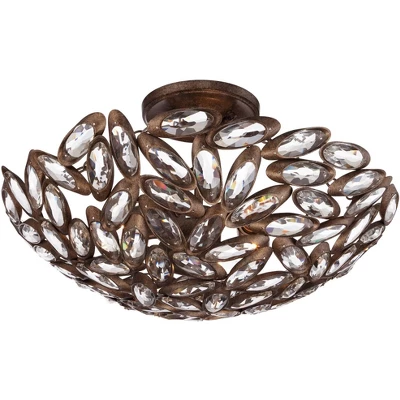 Franklin Iron Works Viera Rustic Ceiling Light Semi Flush Mount Fixture 20" Wide Bronze 3-Light Clear Cut Crystal Mosaic Bowl For Bedroom Living Room 4 Franklin Iron Works Viera Rustic Ceiling Light Semi Flush Mount Fixture 20" Wide Bronze 3-Light Clear Cut Crystal Mosaic Bowl For Bedroom Living Room - Image 4