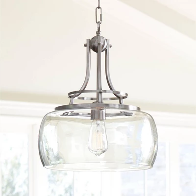 Franklin Iron Works Charleston Brushed Nickel Pendant 13 1/2" Wide Modern LED Clear Glass Shade For Dining Room House Foyer Kitchen Island Entryway 1 Franklin Iron Works Charleston Brushed Nickel Pendant 13 1/2" Wide Modern LED Clear Glass Shade For Dining Room House Foyer Kitchen Island Entryway