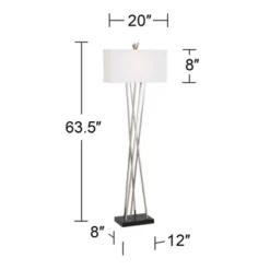 Possini Euro Design Modern Floor Lamp 63.5" Tall Brushed Steel Asymmetry White Linen Rectangular Shade For Living Room Reading Bedroom Office -Adesso Shop GUEST baa5226f a421 4583 9b97 92c4758cc191