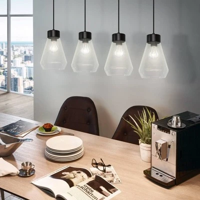 4-Light Montey Linear Glass Penadant Matte Black - EGLO 1 4-Light Montey Linear Glass Penadant Matte Black - EGLO