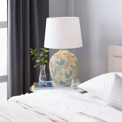 27" X 17" Ceramic Table Lamp With Drum Shade Beige - Olivia & May 1 27" X 17" Ceramic Table Lamp With Drum Shade Beige - Olivia & May