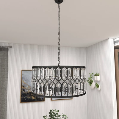 Metal Crystal Embellishments 6 Light Chandelier With Link Style Chain Black - Olivia & May 8 Metal Crystal Embellishments 6 Light Chandelier With Link Style Chain Black - Olivia & May - Image 8
