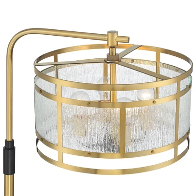 Possini Euro Design Modern Arc Floor Lamp 66" Tall Warm Gold Matte Black 4-Light Frosted Rain Pattern Glass For Living Room House 3 Possini Euro Design Modern Arc Floor Lamp 66" Tall Warm Gold Matte Black 4-Light Frosted Rain Pattern Glass For Living Room House - Image 3