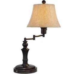Regency Hill Traditional Desk Table Lamp Swing Arm With Hotel Style USB Charging Port 21.75" High Bronze Metal Faux Leather Bell Shade For Bedroom -Adesso Shop GUEST bd079b6a 8870 4fb5 9cd1 abf57992a38f