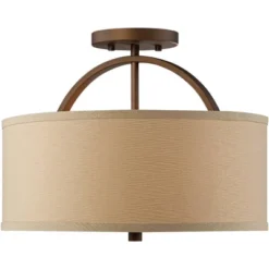 Possini Euro Design Halsted Modern Ceiling Light Semi Flush Mount Fixture 15" Wide Brushed Bronze 2-Light Oatmeal Linen Drum For Bedroom Living Room -Adesso Shop GUEST bd8bffae 3ad9 41dc bc1b 11de48eff671