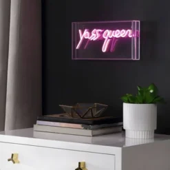 11.8" Yass Queen Contemporary Glam Acrylic Box Pendant (Includes LED Light Bulb) Neon Pink - JONATHAN Y -Adesso Shop GUEST bdbc368d 71a1 4b08 b40c 1c65c7641f04