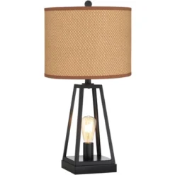 Franklin Iron Works Kacey Industrial Table Lamps 25 1/4" High Set Of 2 Dark Black With USB Charging Port LED Nightlight Peanut Shade For Bedroom Desk -Adesso Shop GUEST bddc1b5f 5236 454a 9a96 5e7f4f6af860