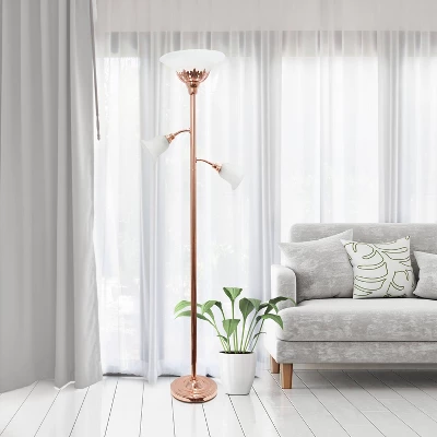 3 Light Floor Lamp With Scalloped Glass Shade Rose Gold - Elegant Designs 4 3 Light Floor Lamp With Scalloped Glass Shade Rose Gold - Elegant Designs - Image 4