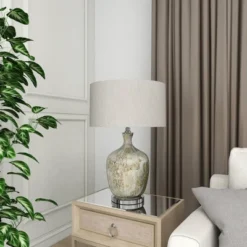 Glam Glass Table Lamp With Faux Mercury Glass Finish Silver - Olivia & May -Adesso Shop GUEST bed56148 5b8f 488a 8275 7e1e2e64e1dc