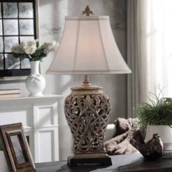 Traditional Table Lamp With Open Lace Textile Shade Silver - StyleCraft -Adesso Shop GUEST bf872944 5eef 4297 a189 d9b430cf4cb4
