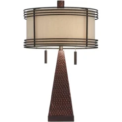 Franklin Iron Works Niklas Industrial Table Lamp 26" High Hammered Bronze With USB Charging Port Double Shade For Bedroom Living Room Bedside Desk -Adesso Shop GUEST c0770e9b 93e3 430d bca4 d2d94468f703