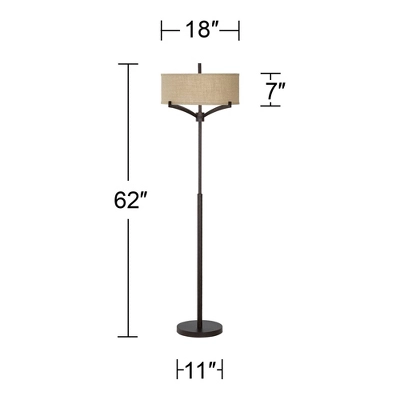 Franklin Iron Works Tremont Mid Century Modern Floor Lamp 62" Tall Deep Bronze Metal Tan Burlap Drum Shade For Living Room Bedroom Office House Home 6 Franklin Iron Works Tremont Mid Century Modern Floor Lamp 62" Tall Deep Bronze Metal Tan Burlap Drum Shade For Living Room Bedroom Office House Home - Image 6