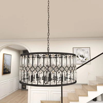 Metal Crystal Embellishments 6 Light Chandelier With Link Style Chain Black - Olivia & May 9 Metal Crystal Embellishments 6 Light Chandelier With Link Style Chain Black - Olivia & May - Image 9