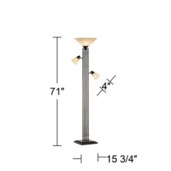 Franklin Iron Works Metro Mission Rustic Torchiere Floor Lamp With Side Lights 71" Tall Bronze Champagne Glass For Living Room Reading Bedroom Office -Adesso Shop GUEST c1ddfcba bbba 4219 8618 eff21f0b5d78